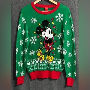 Disney Green & Red Mickey Mouse Holiday Light Sweater